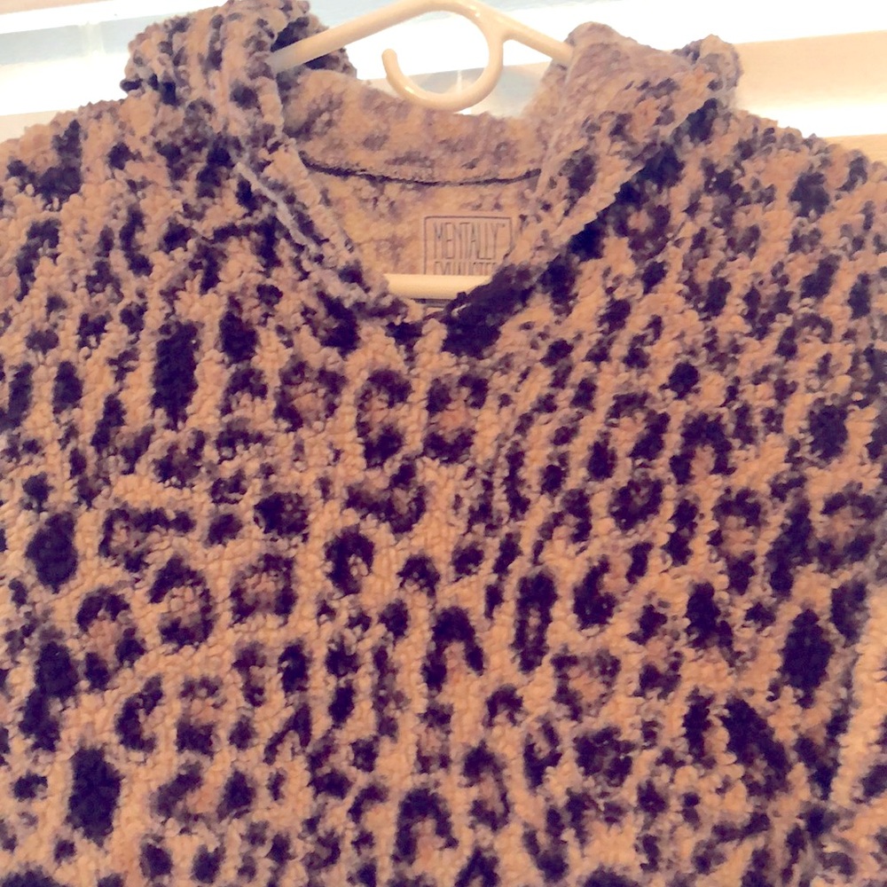 😀Sherpa leopard hoodie sweater